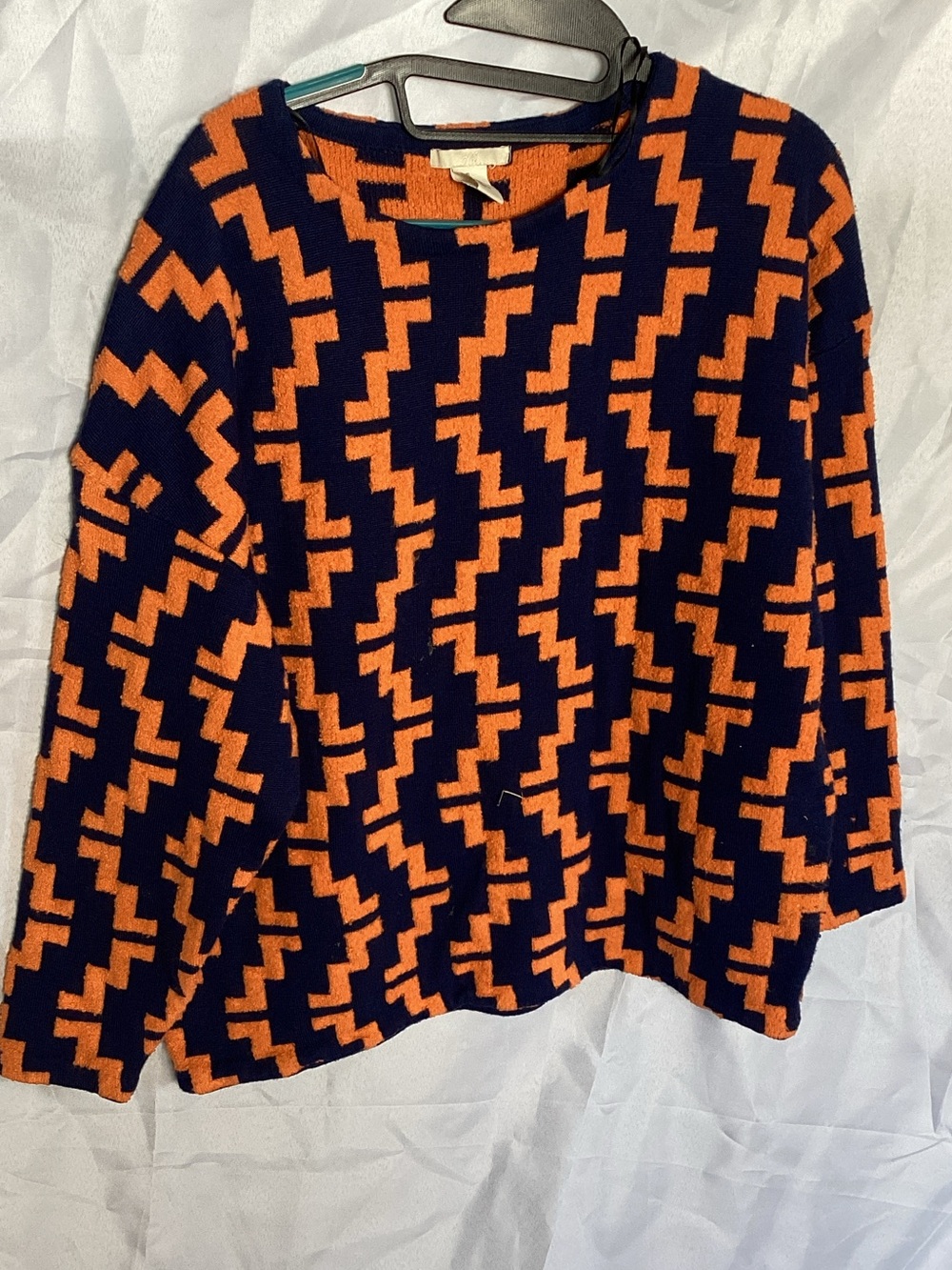 H&M Navy and Orange Patterned Knit Sweater